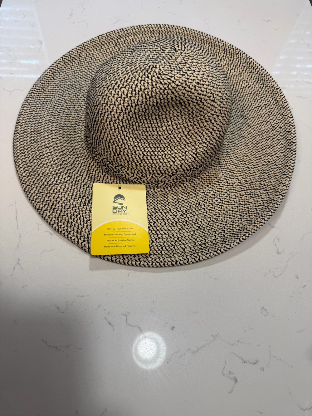 Sun+Dry Wide Brim Straw Sun Hat - Black & Cream